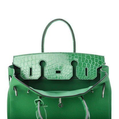 Hermes Togo Shiny Niloticus Crocodile Birkin Touch 30 Bamboo Cactus 16 of 34