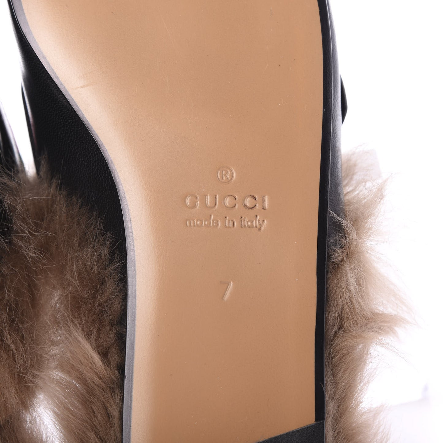 Goatskin Fur Web GG Mens Princetown Slippers 7 Black