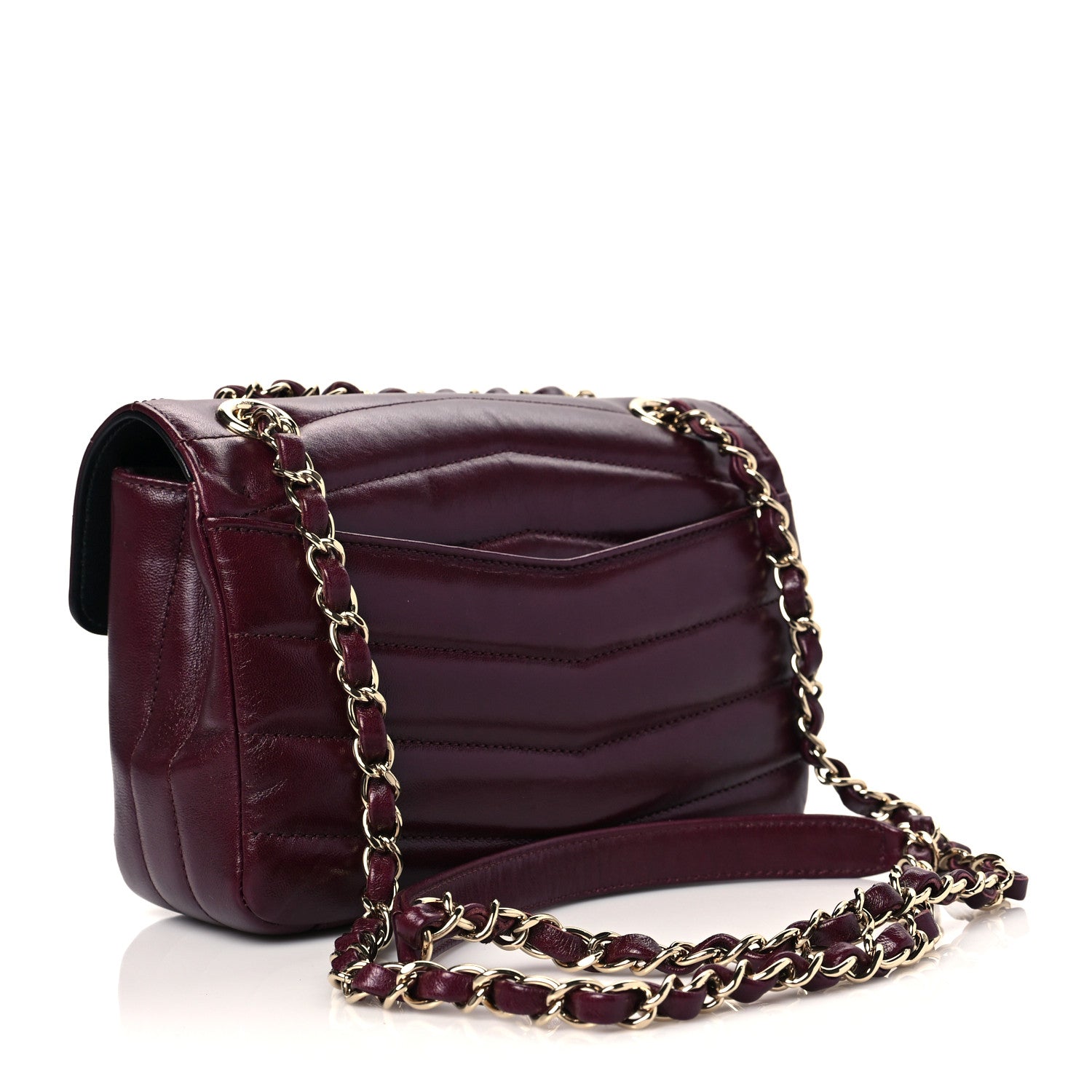 Chanel Shiny Lambskin Quilted Small Chevron Miroir Burgundy 3 of 9