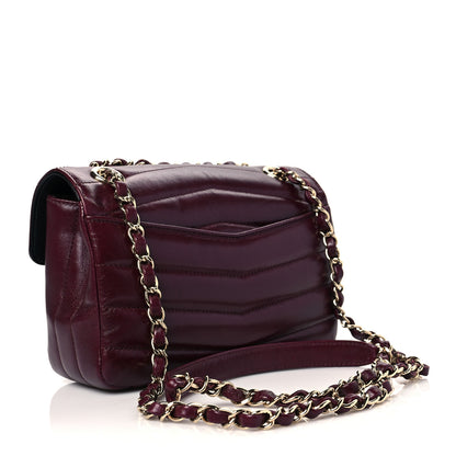 Chanel Shiny Lambskin Quilted Small Chevron Miroir Burgundy 3 of 9
