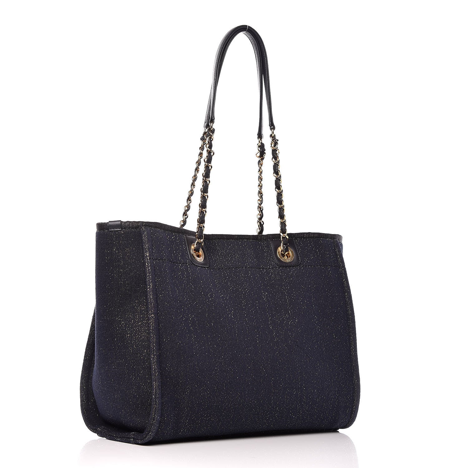 Chanel Lurex Canvas Small Deauville Tote Navy Blue Gold 3 of 10