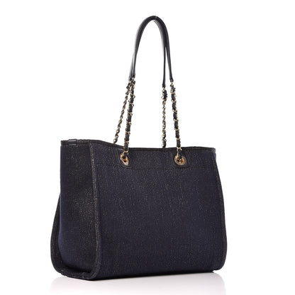 Chanel Lurex Canvas Small Deauville Tote Navy Blue Gold 3 of 10