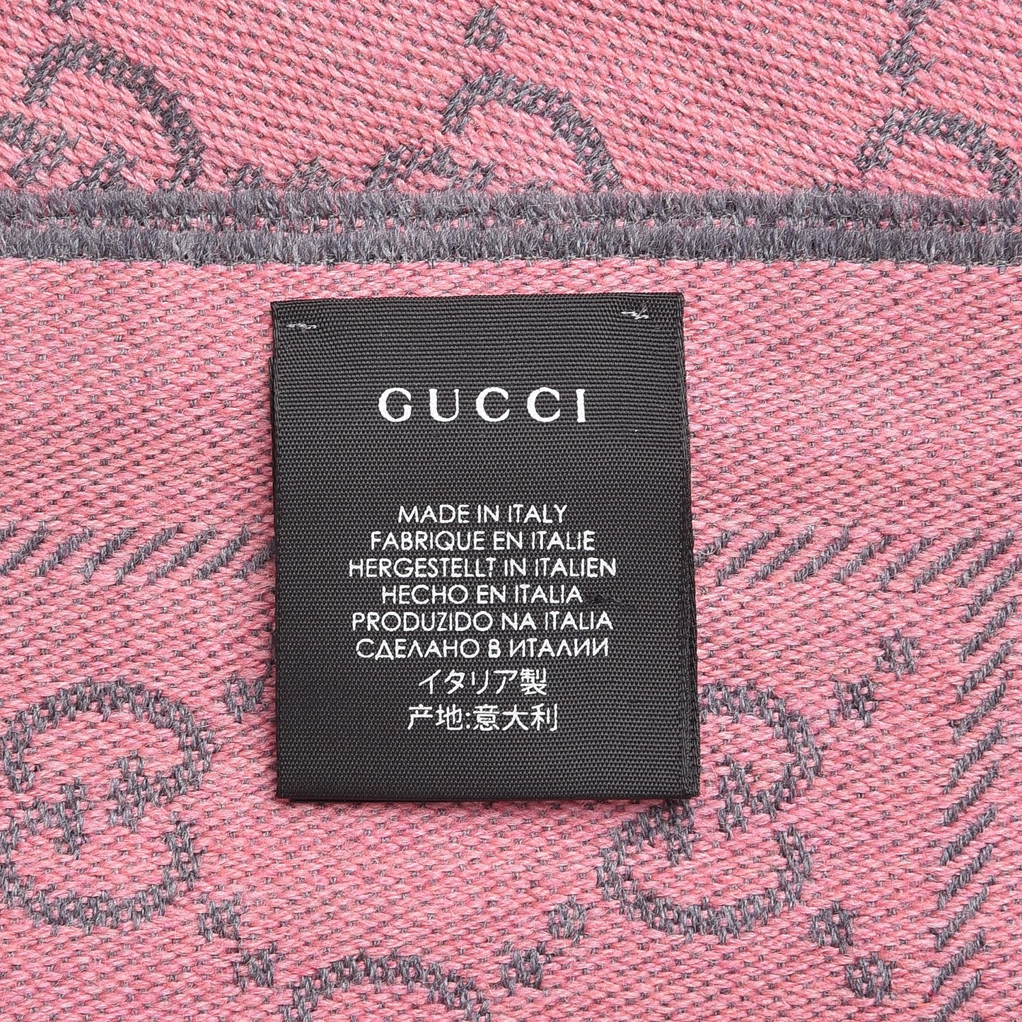 Wool Jacquard GG Monogram Sten Fringe Scarf Graphite Pink