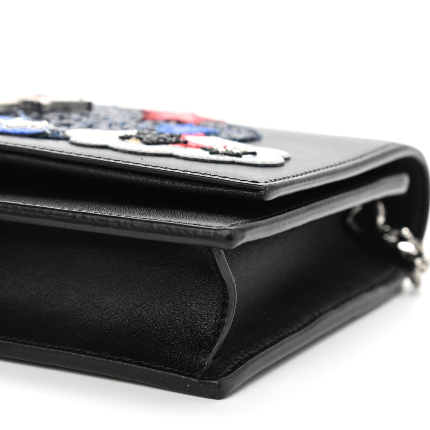 Smooth Calfskin Patchwork Classic Monogram Kate Tassel Chain Wallet Black