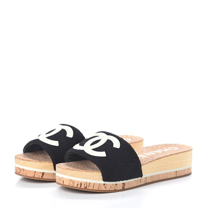 Chanel Tweed Cork CC Mule Sandal 39 Black 3 of 7