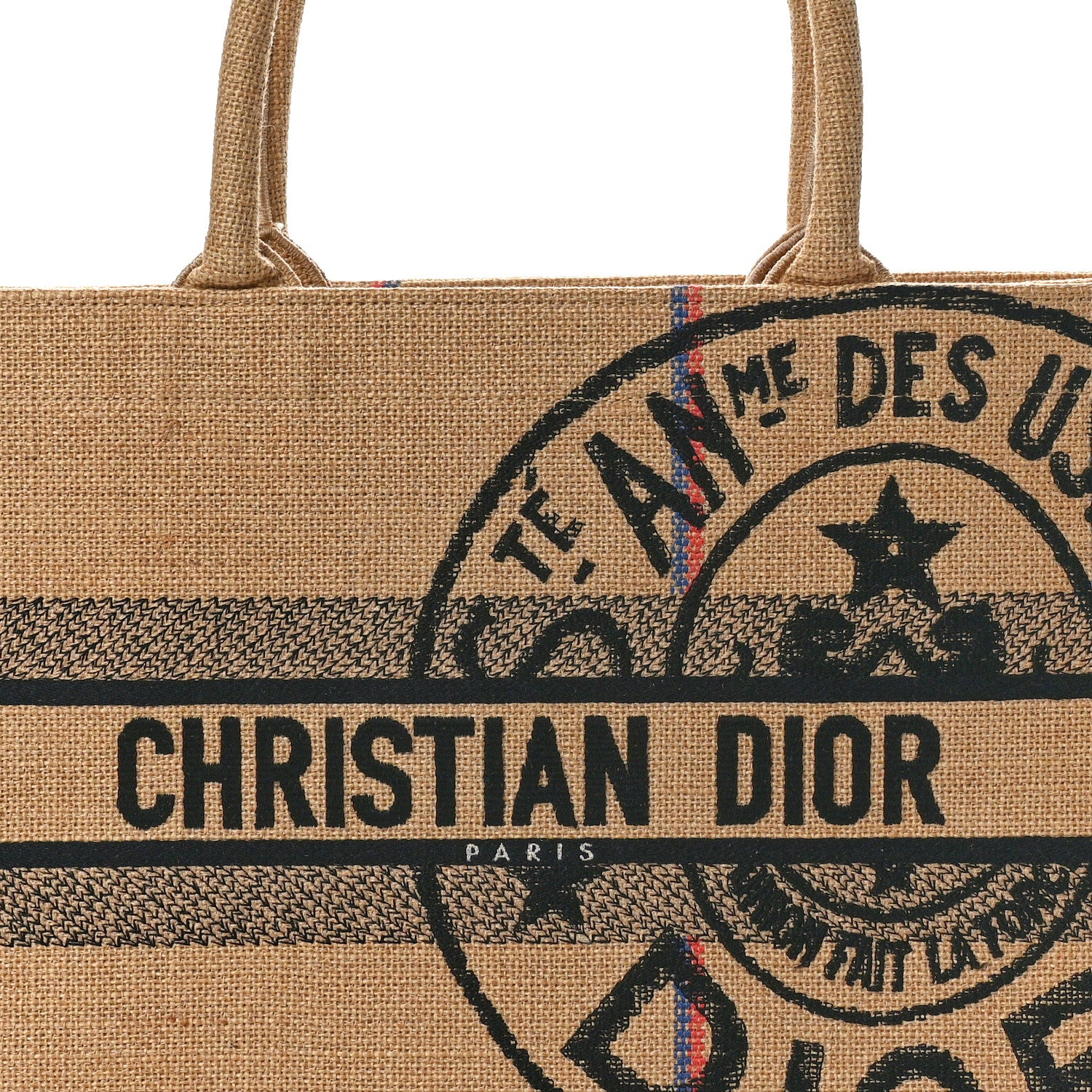 Christian Dior Canvas Jute Embroidered Medium Book Tote Black Beige 7 of 10