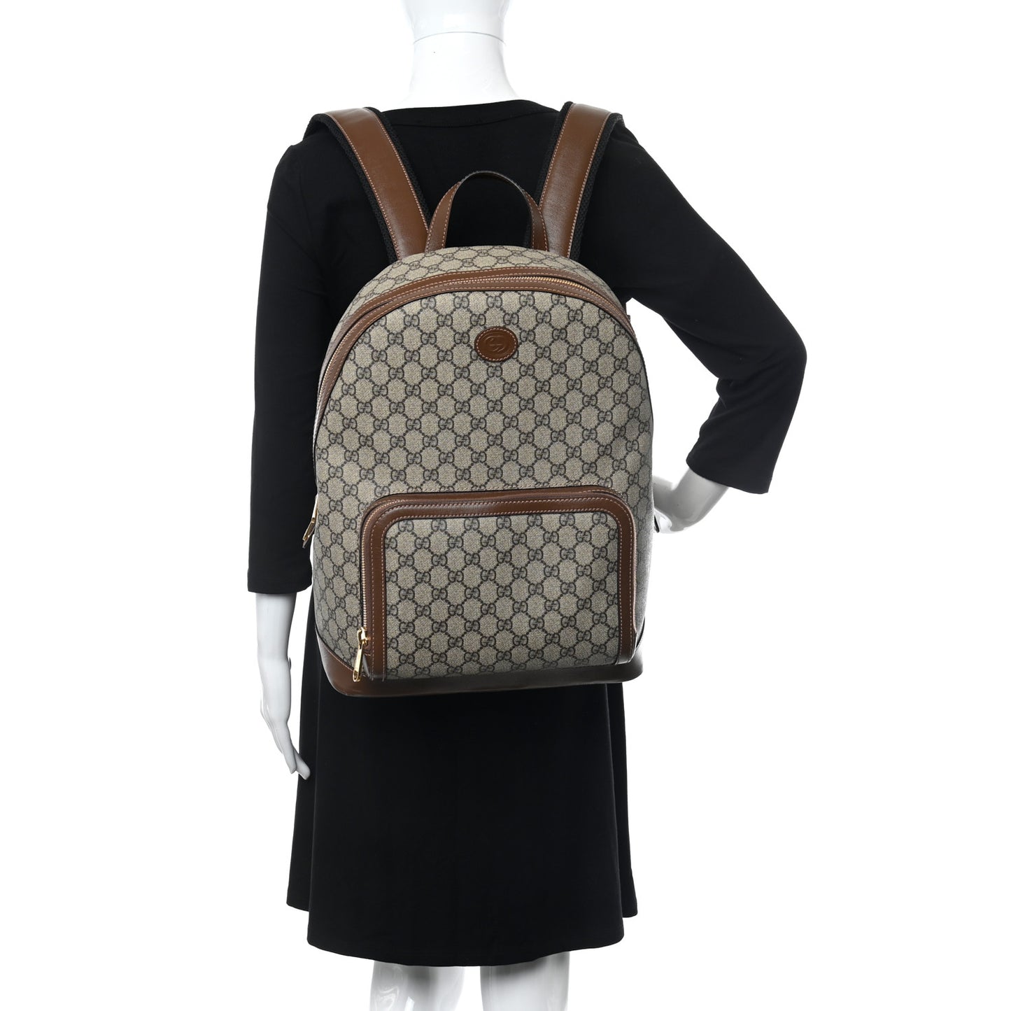 GG Supreme Monogram Textured Calfskin Retro Interlocking G Backpack Brown Beige