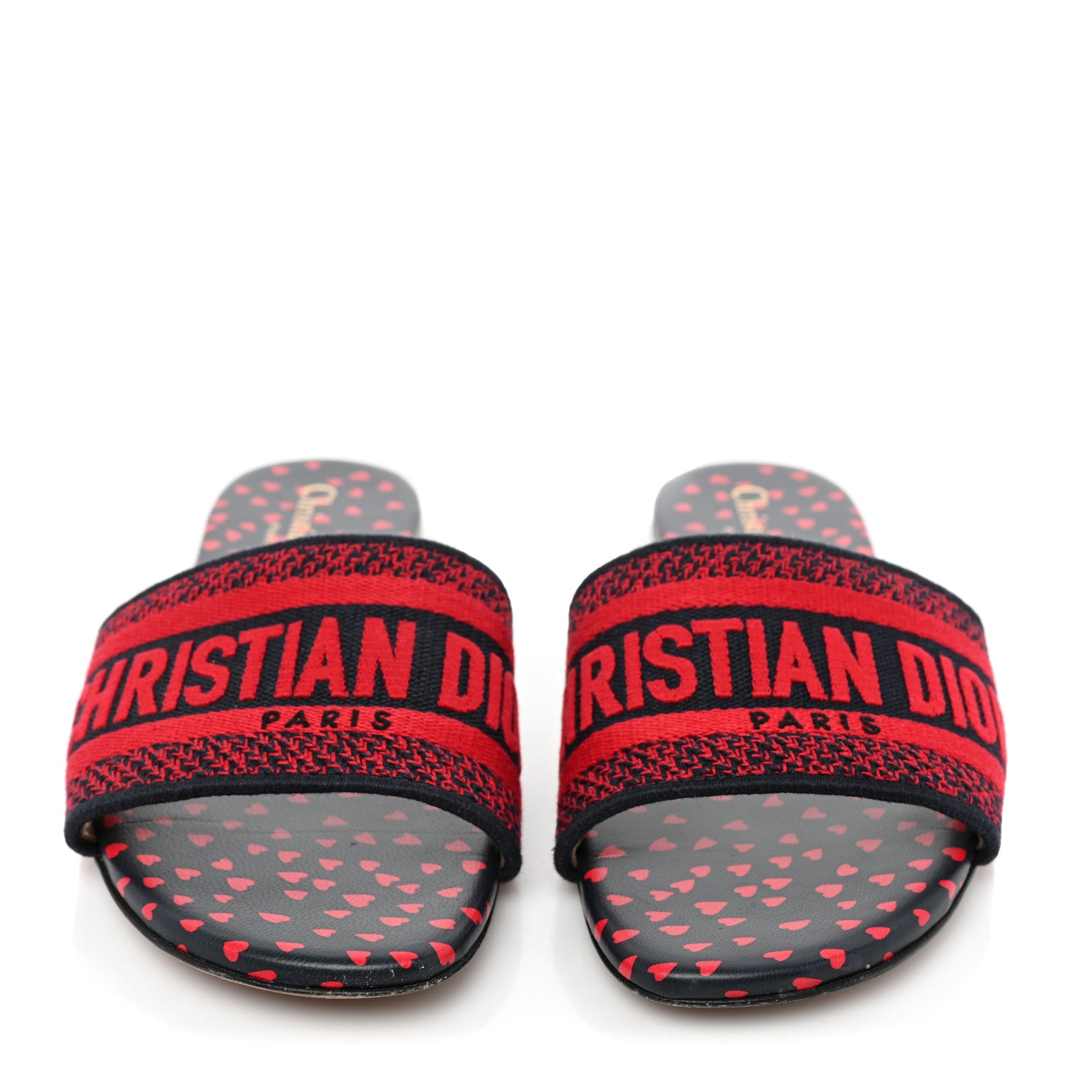 Christian Dior Canvas Pop Heart I Love Paris Embroidered Dway Flat Slide Sandals 36 Deep Blue Red 2 of 10