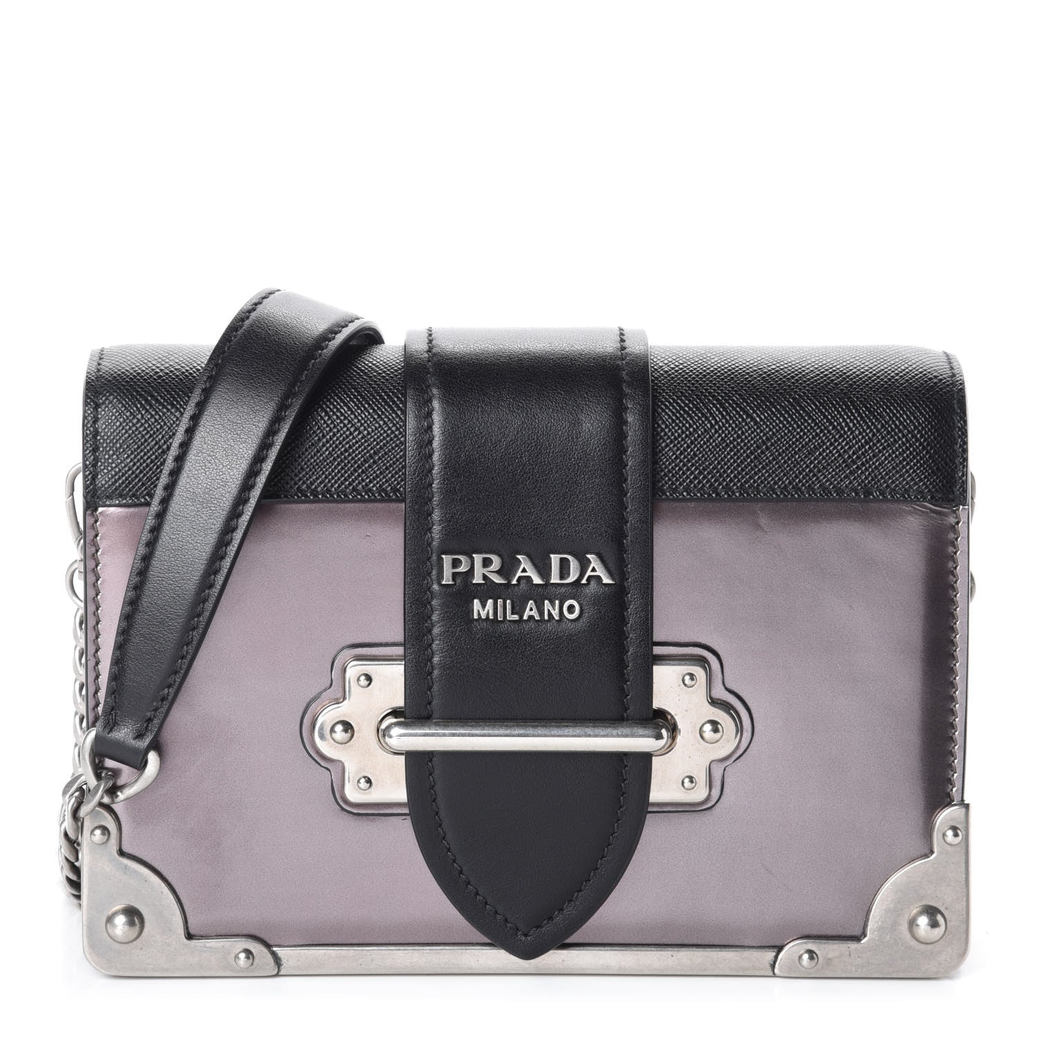 Prada Metallic Vitello Saffiano Cahier Bag Ferro Black 1 of 8