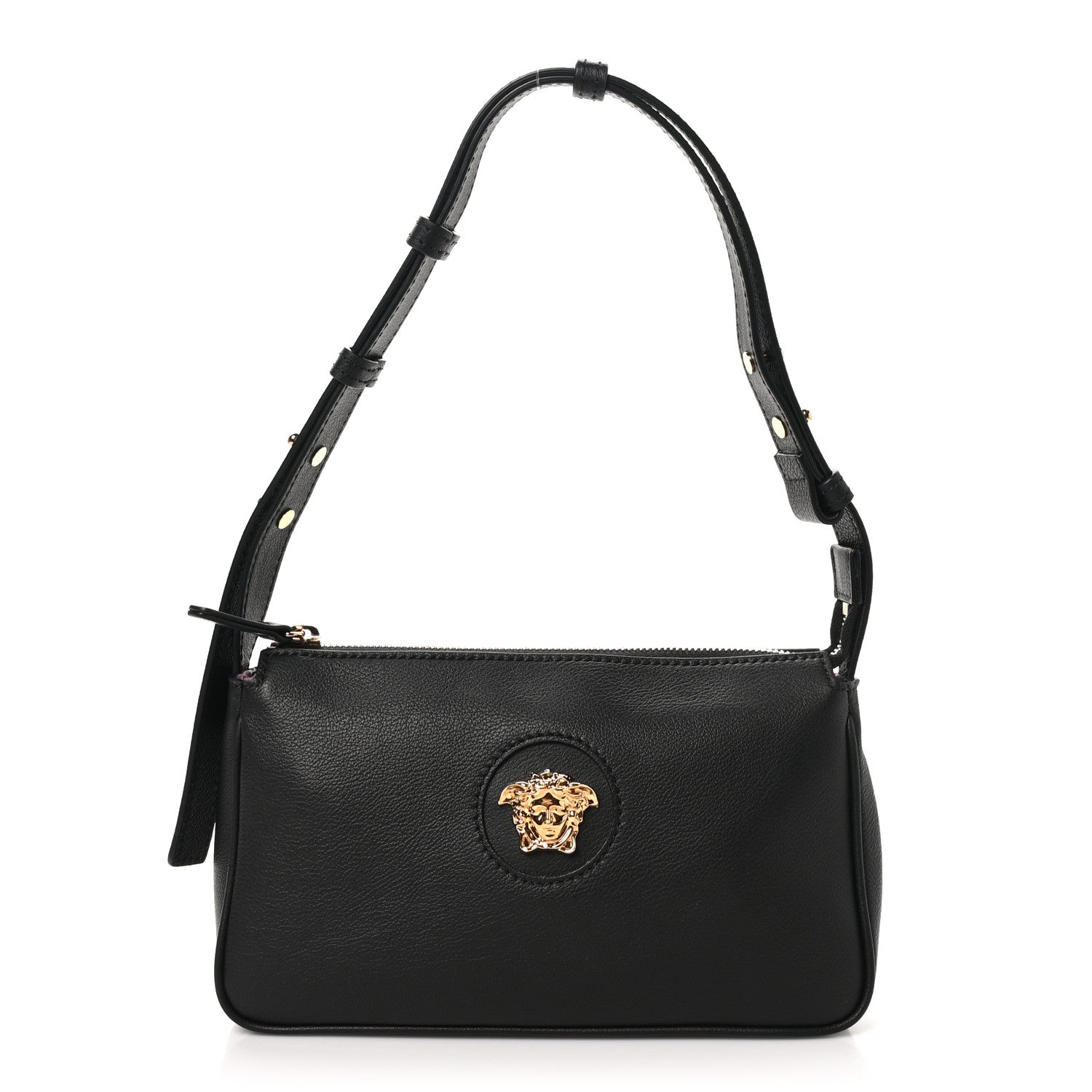 Versace Grained Calfskin Medusa Shoulder Bag Black 1 of 9