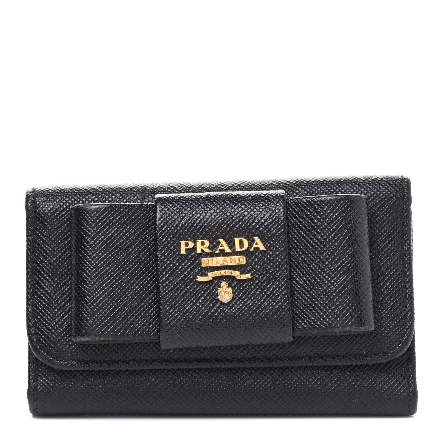 Prada Saffiano Fiocco Bow Metal 6 Key Holder Black 1 of 8