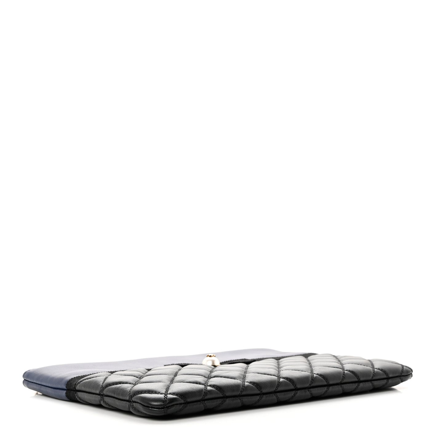 Goatskin Lambskin Grosgrain Pearl CC Medium Cosmetic Case Black Navy