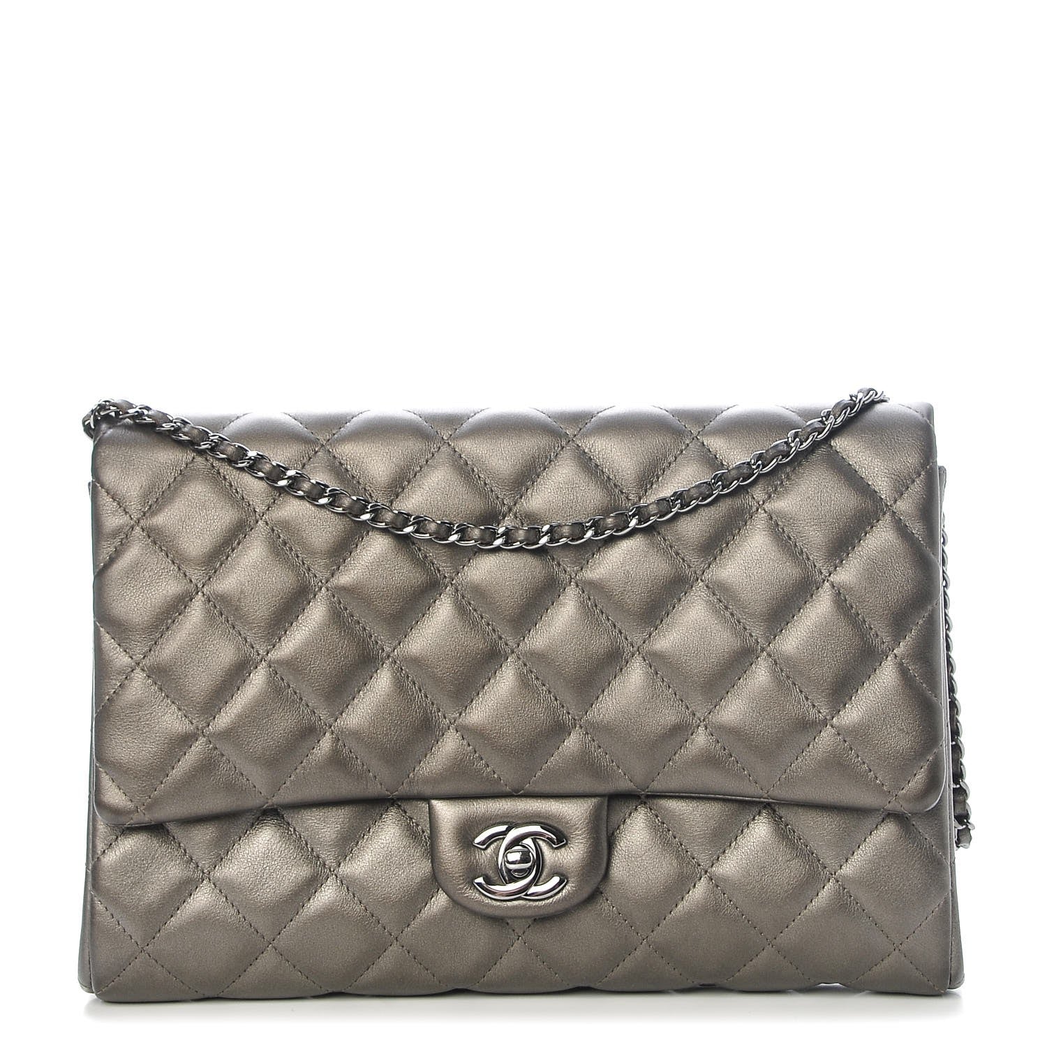 Chanel Metallic Lambskin Quilted Clutch With Chain Flap Bronze 1 of 8