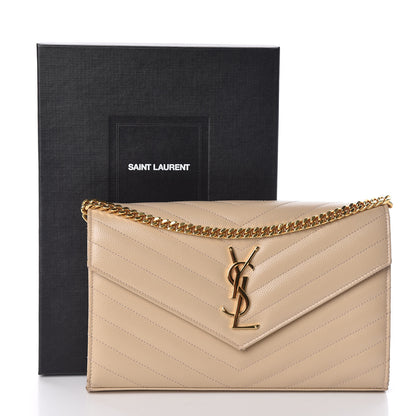 Saint Laurent Grain De Poudre Matelasse Chevron Monogram Chain Wallet Nude Powder 10 of 10
