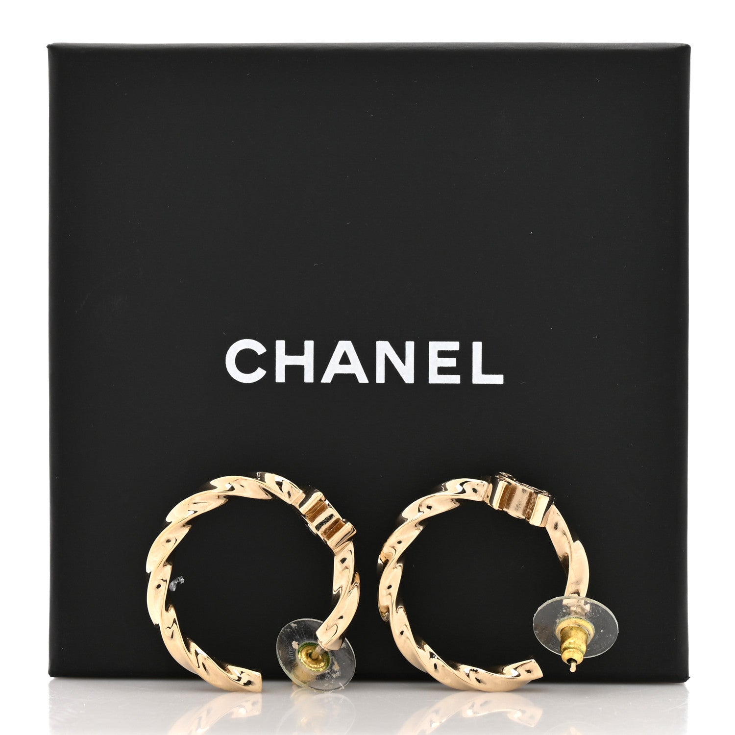 Chanel Metal Crystal Twist CC Hoop Earrings Gold 5 of 5