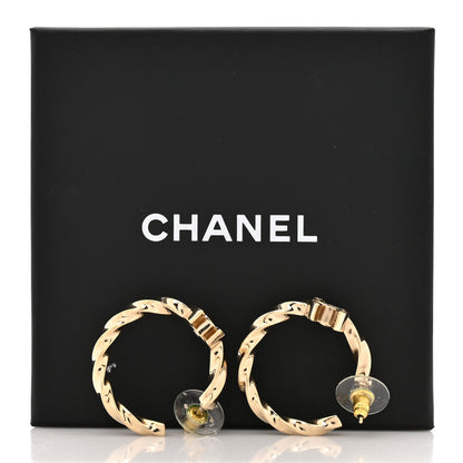 Chanel Metal Crystal Twist CC Hoop Earrings Gold 5 of 5