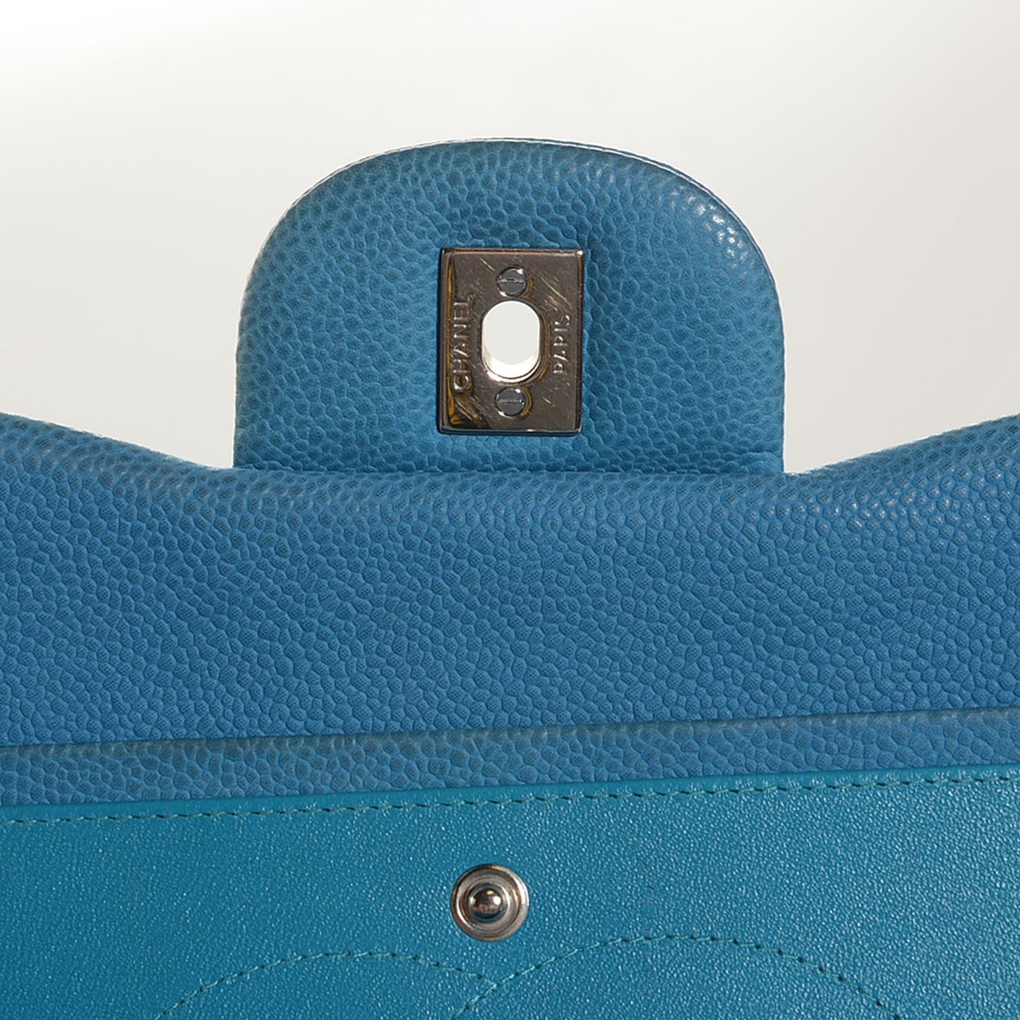 Iridescent Caviar Quilted Jumbo Double Flap Blue