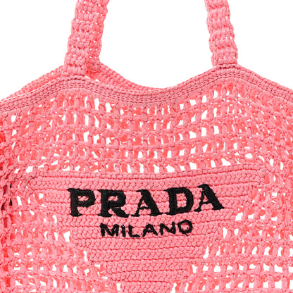 Prada Yarn Raffia Effect Crochet Logo Embroidered Tote Bag Petalo 7 of 11