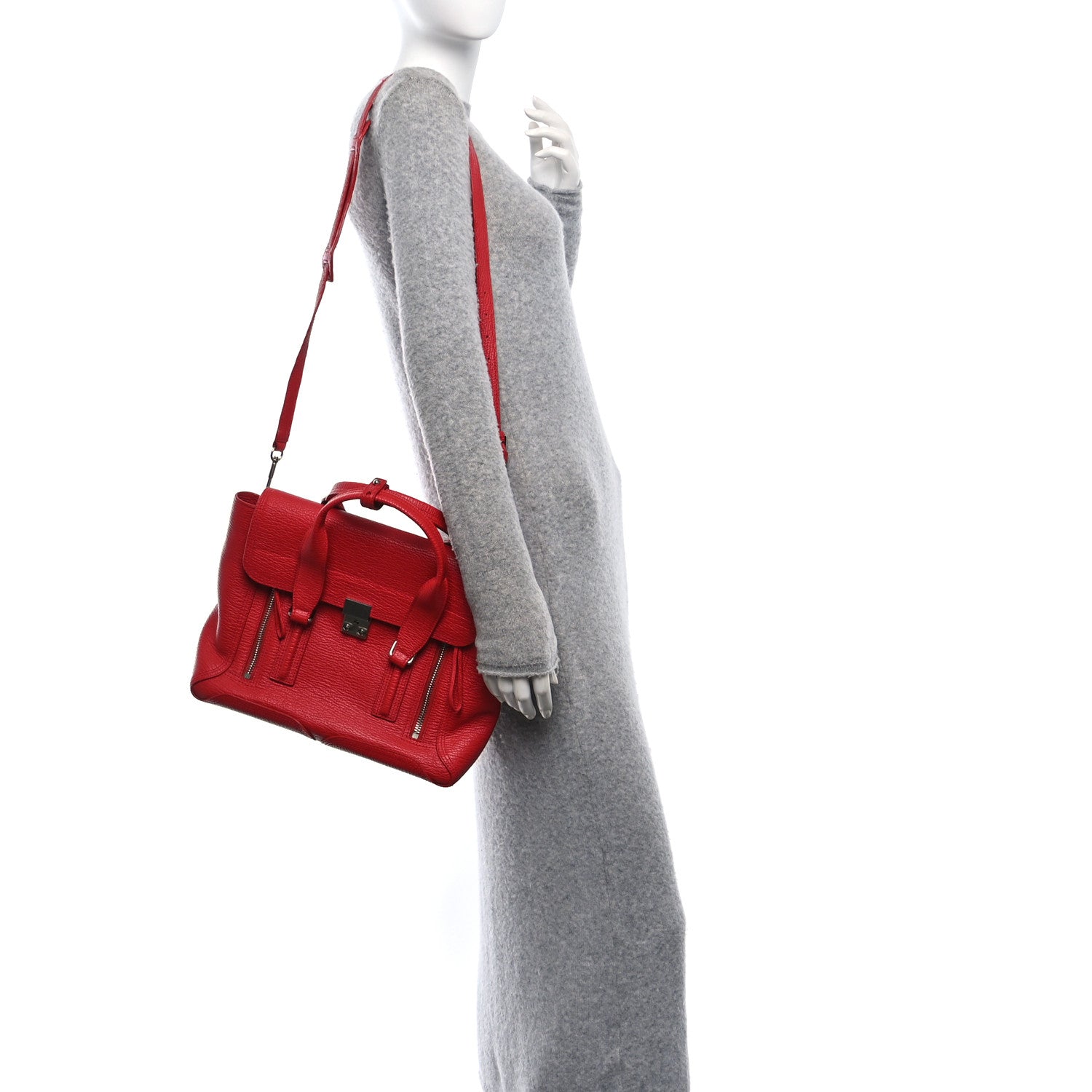 3.1 Phillip Lim Textured Calfskin Medium Pashli Satchel Red 2 of 11