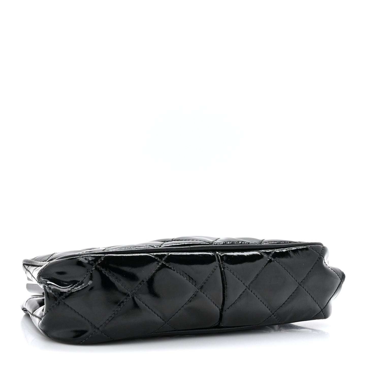 Patent Quilted Resin Frame Clutch Flap With Chain Black