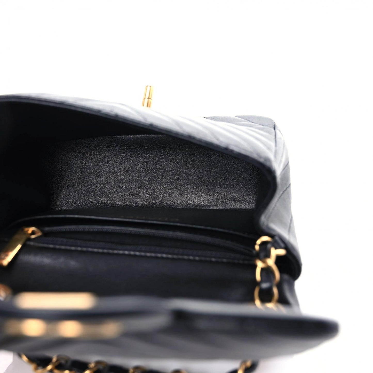 Lambskin Chevron Quilted Mini Square Flap Black