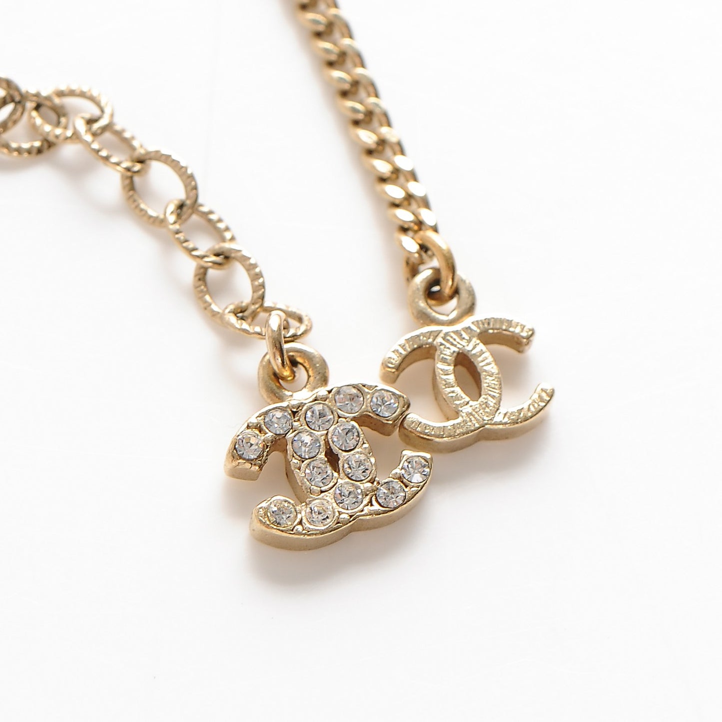 Crystal Double Chain CC Necklace Gold