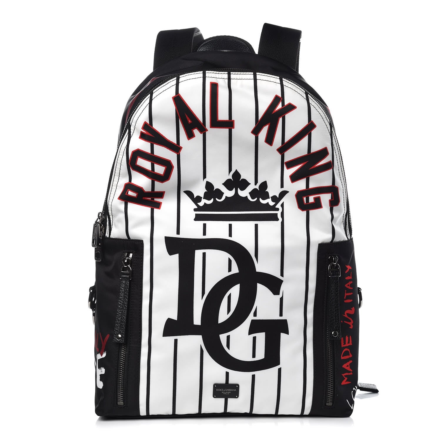Dolce & Gabbana Nylon Striped Royal King Vulcano Backpack White Black 1 of 6