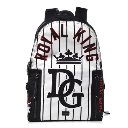Dolce & Gabbana Nylon Striped Royal King Vulcano Backpack White Black 1 of 6
