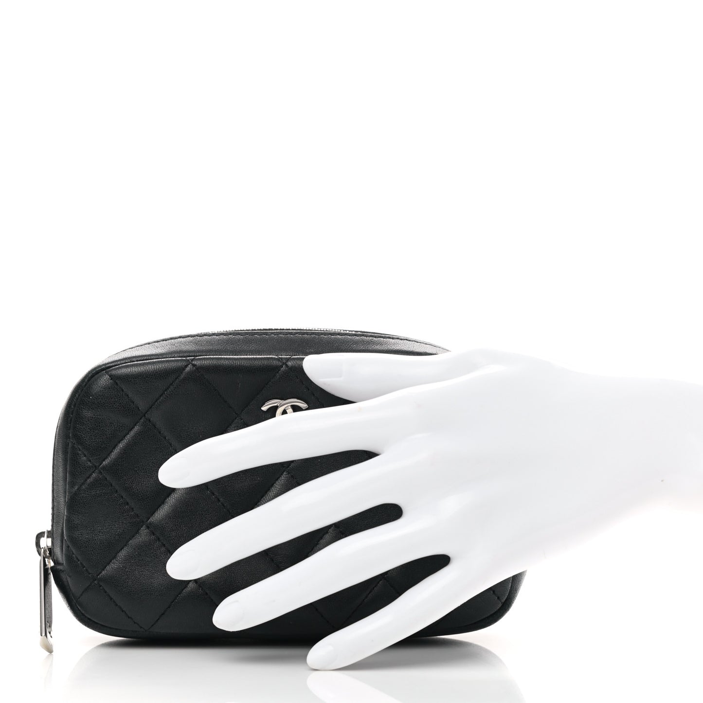 Lambskin Quilted Small Curvy Pouch Cosmetic Case Black