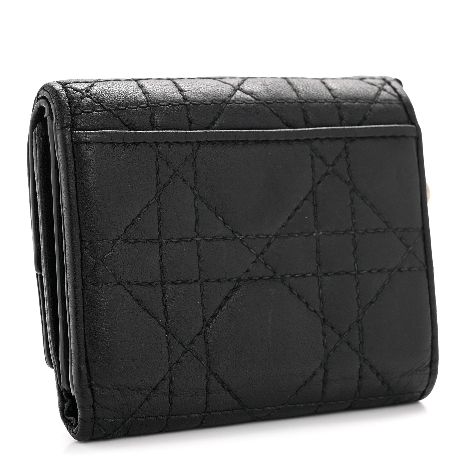 Christian Dior Lambskin Cannage Lady Dior Lotus Wallet Black