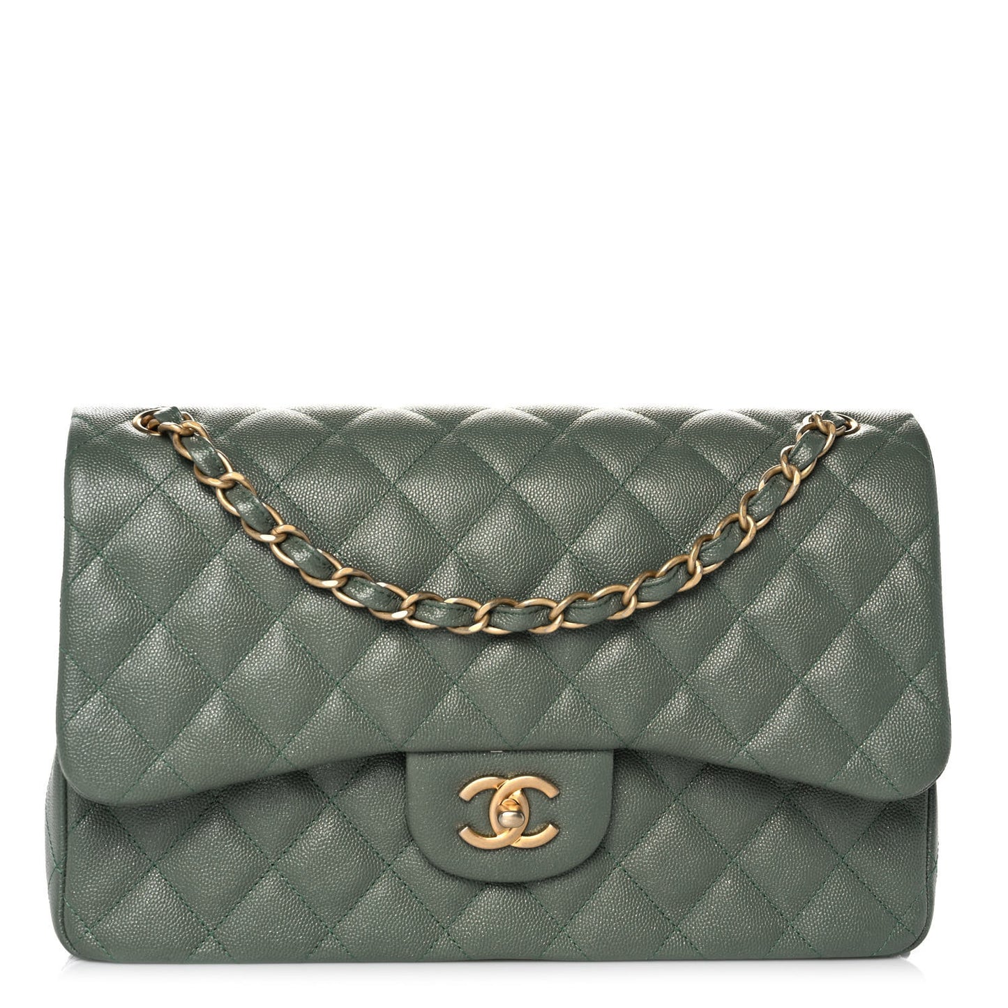 Iridescent Caviar Quilted Jumbo Double Flap Green