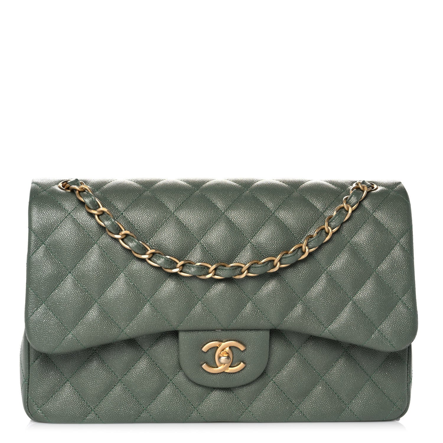 Chanel Iridescent Caviar Quilted Jumbo Double Flap Green 1 of 10