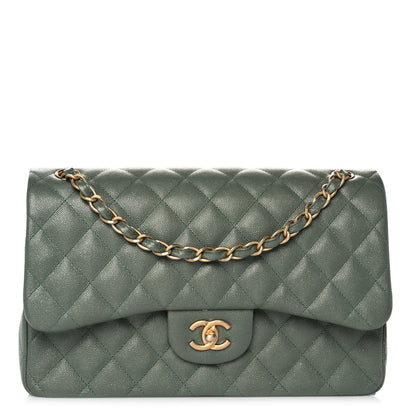Chanel Iridescent Caviar Quilted Jumbo Double Flap Green 1 of 10