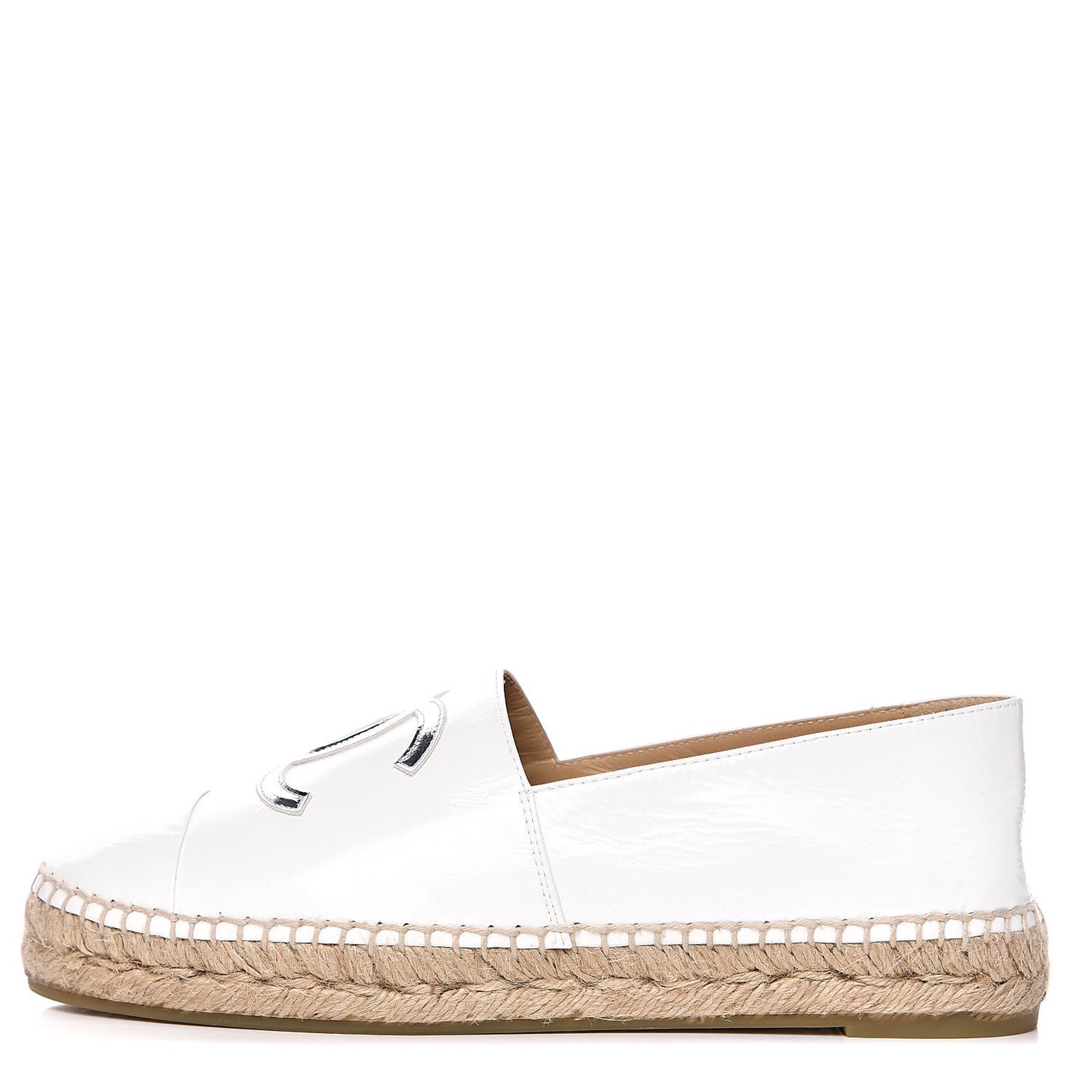 Distressed Patent CC Espadrilles 39 White Silver