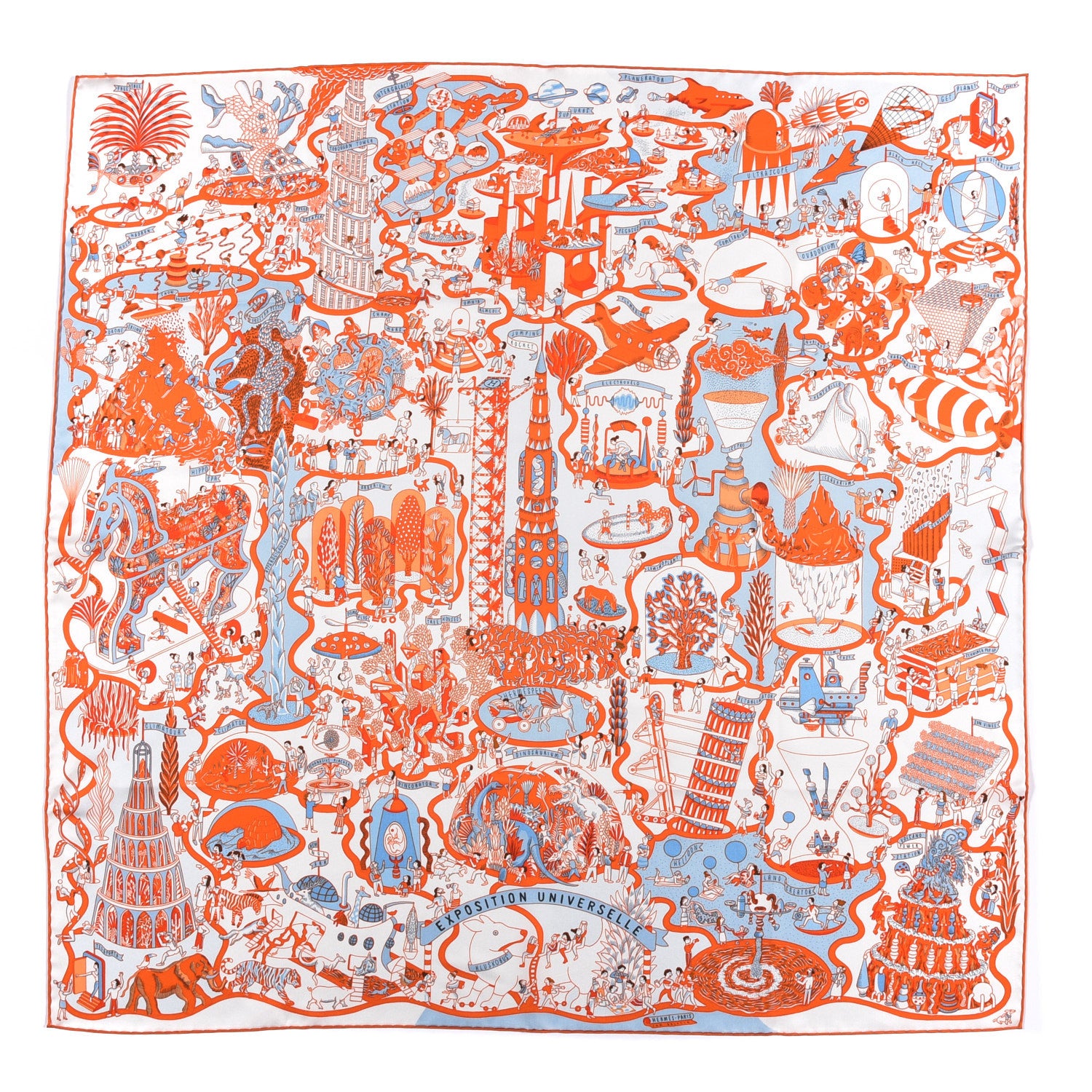 Hermes Silk Exposition Universelle Scarf 90 White Orange Ciel 1 of 4