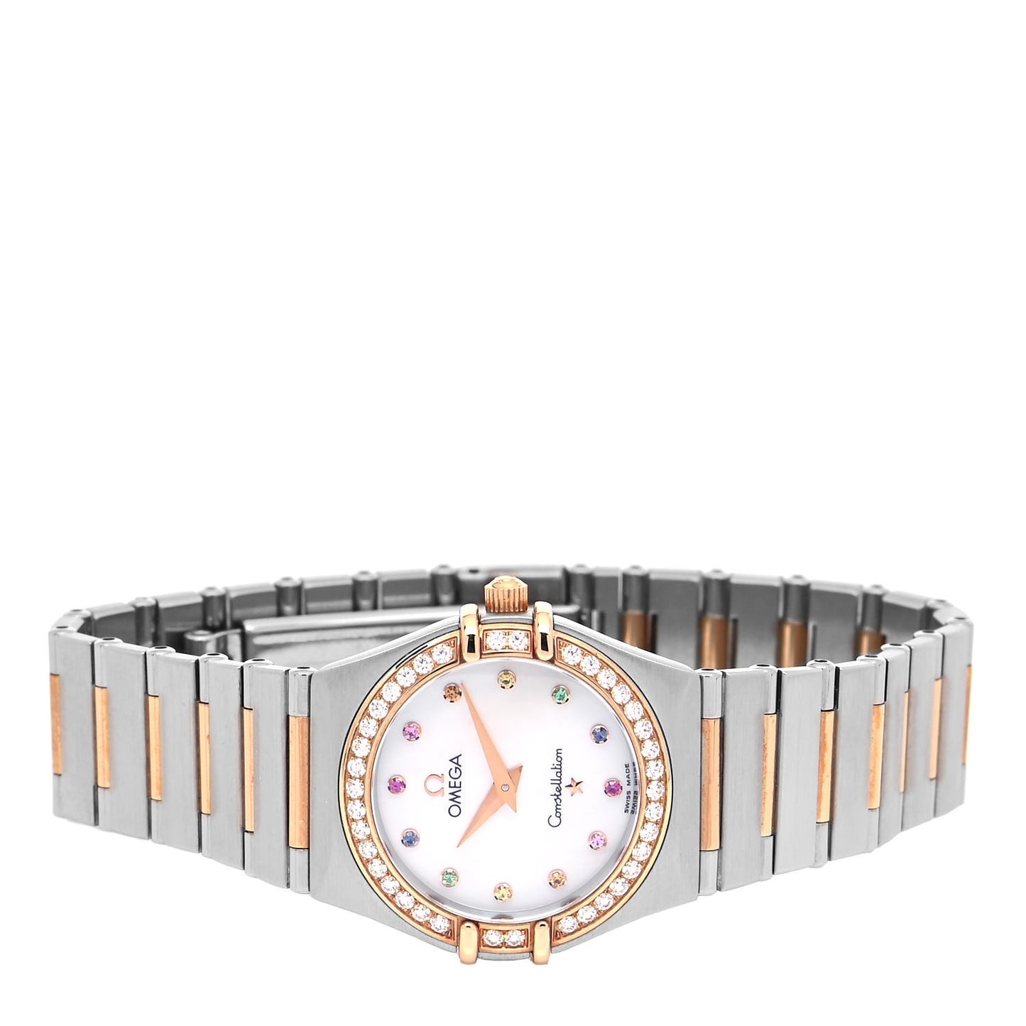 Stainless Steel 18K Yellow Gold Diamond Bezel Mother of Pearl 25mm Constellation Iris Rainbow Multi-Stone Quartz Watch 1358.79.00