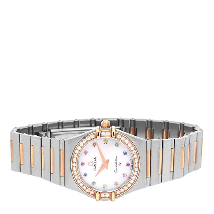 Omega Stainless Steel 18K Yellow Gold Diamond Bezel Mother of Pearl 25mm Constellation Iris Rainbow Multi-Stone Quartz Watch 1358.79.00 2 of 5