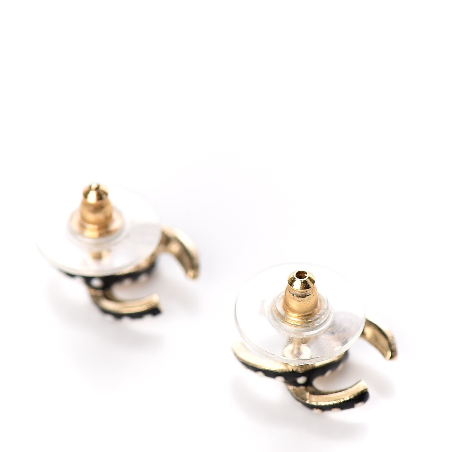 Chanel Enamel CC Earrings Gold Black 3 of 5
