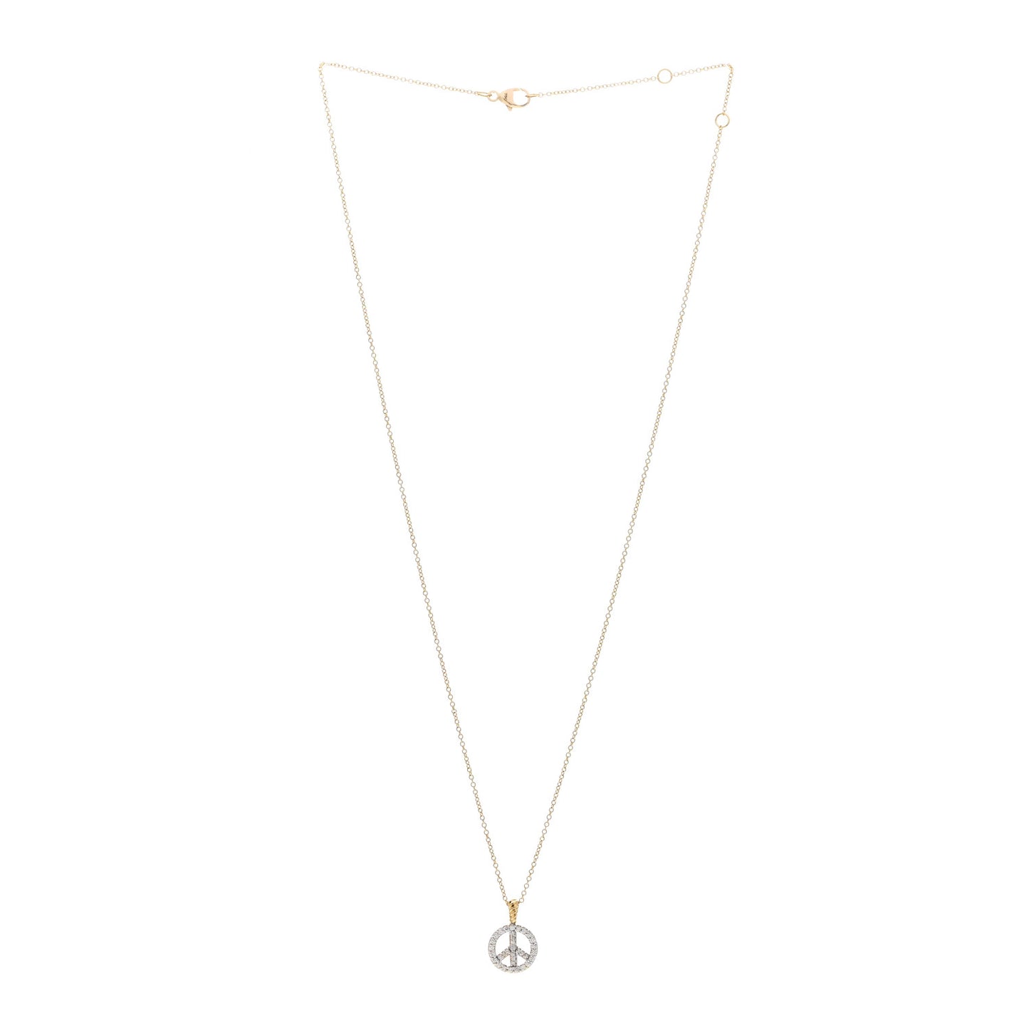 18K Yellow Gold Diamond Cable Collectibles Peace Sign Pendant Necklace