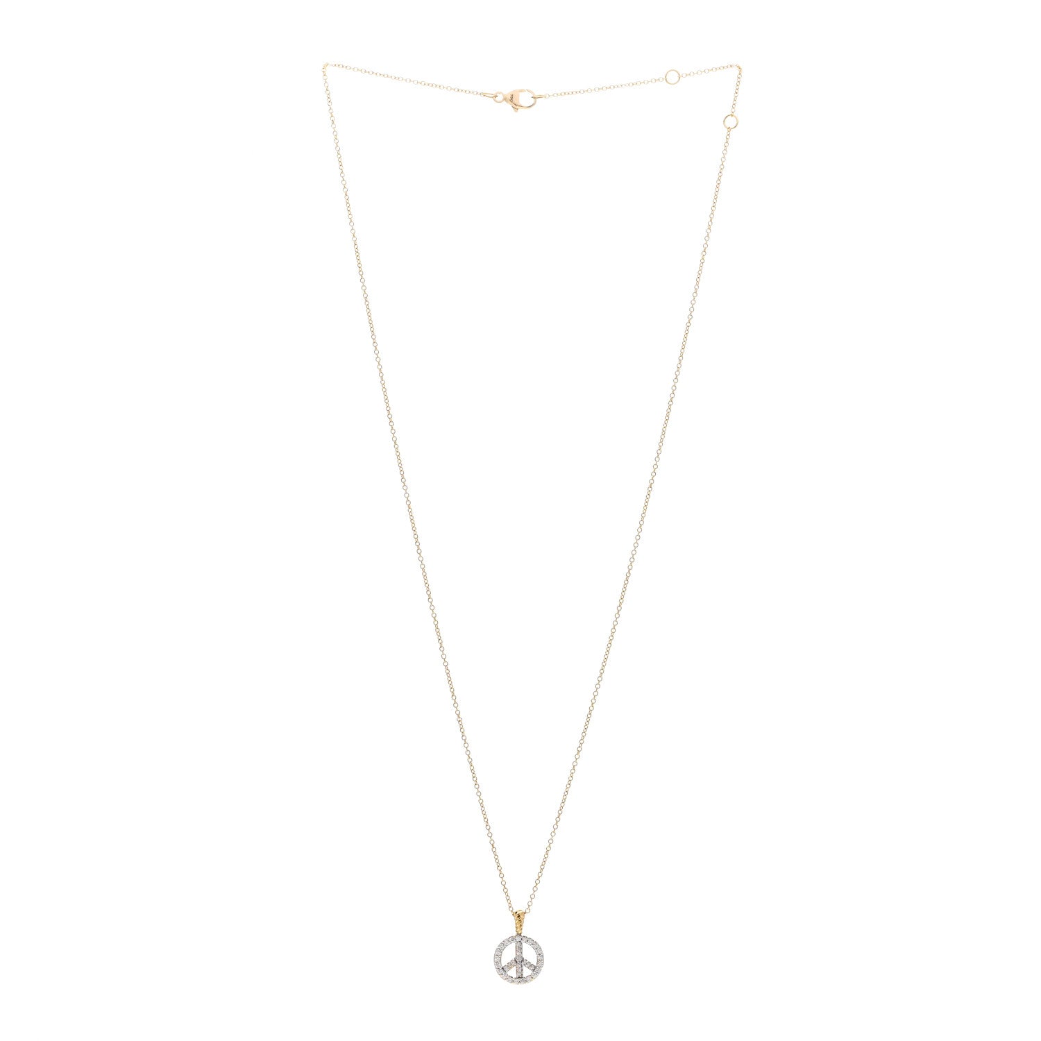 David Yurman 18K Yellow Gold Diamond Cable Collectibles Peace Sign Pendant Necklace 3 of 5