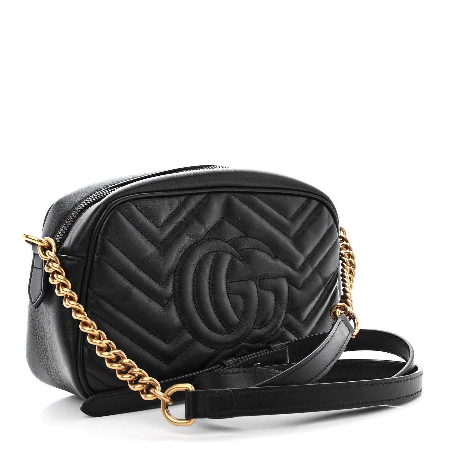 Gucci Calfskin Matelasse Small GG Marmont Chain Shoulder Bag Black 3 of 10