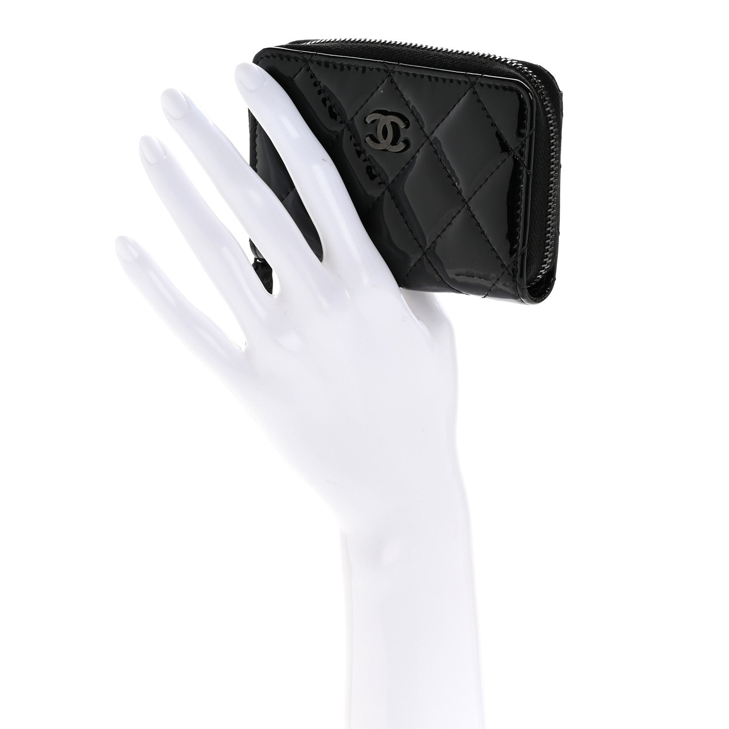 Chanel Patent Calfskin Quilted Zip Coin Purse Wallet So Black 2 of 9