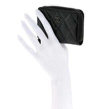 Chanel Patent Calfskin Quilted Zip Coin Purse Wallet So Black 2 of 9
