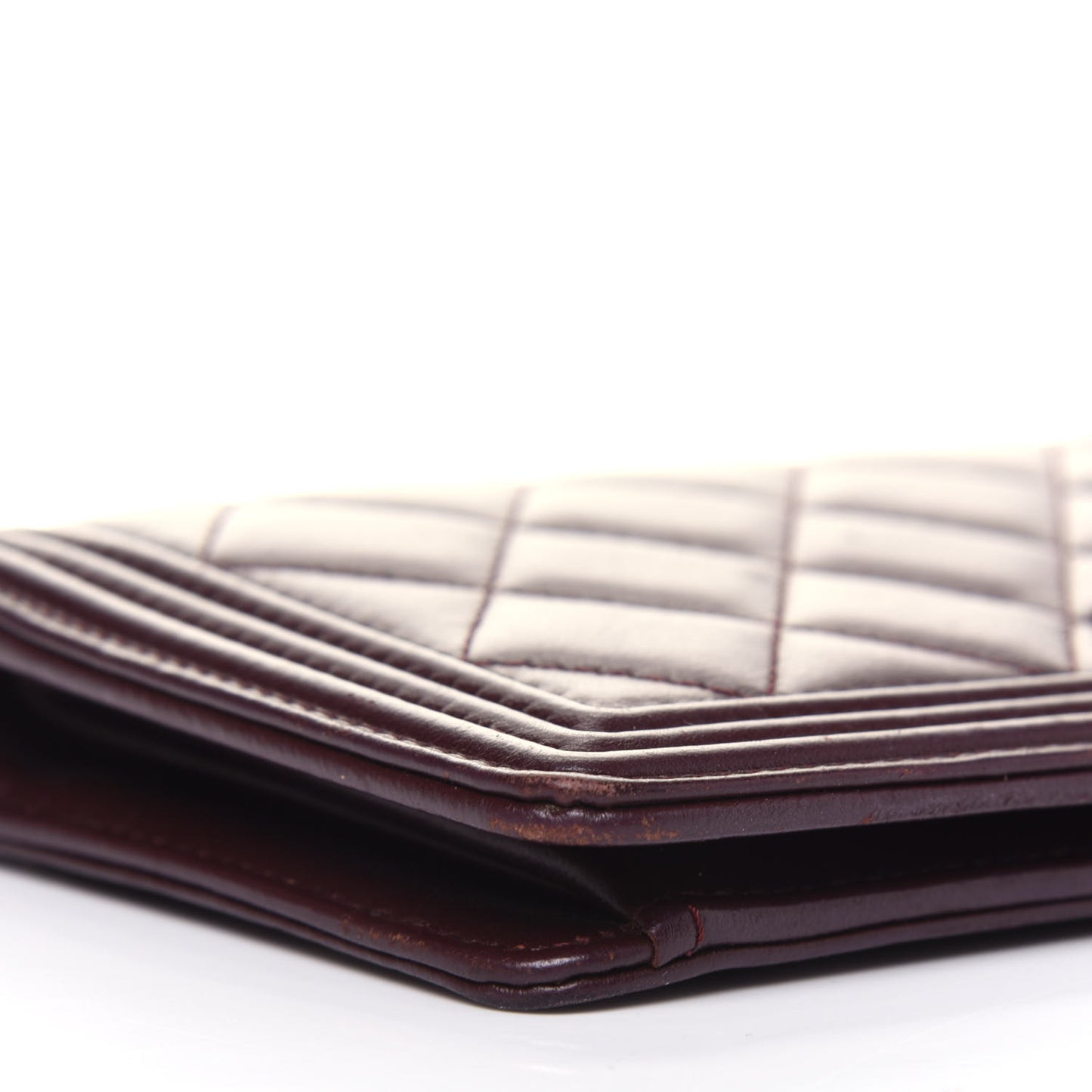 Lambskin Quilted Boy Yen Wallet Dark Red