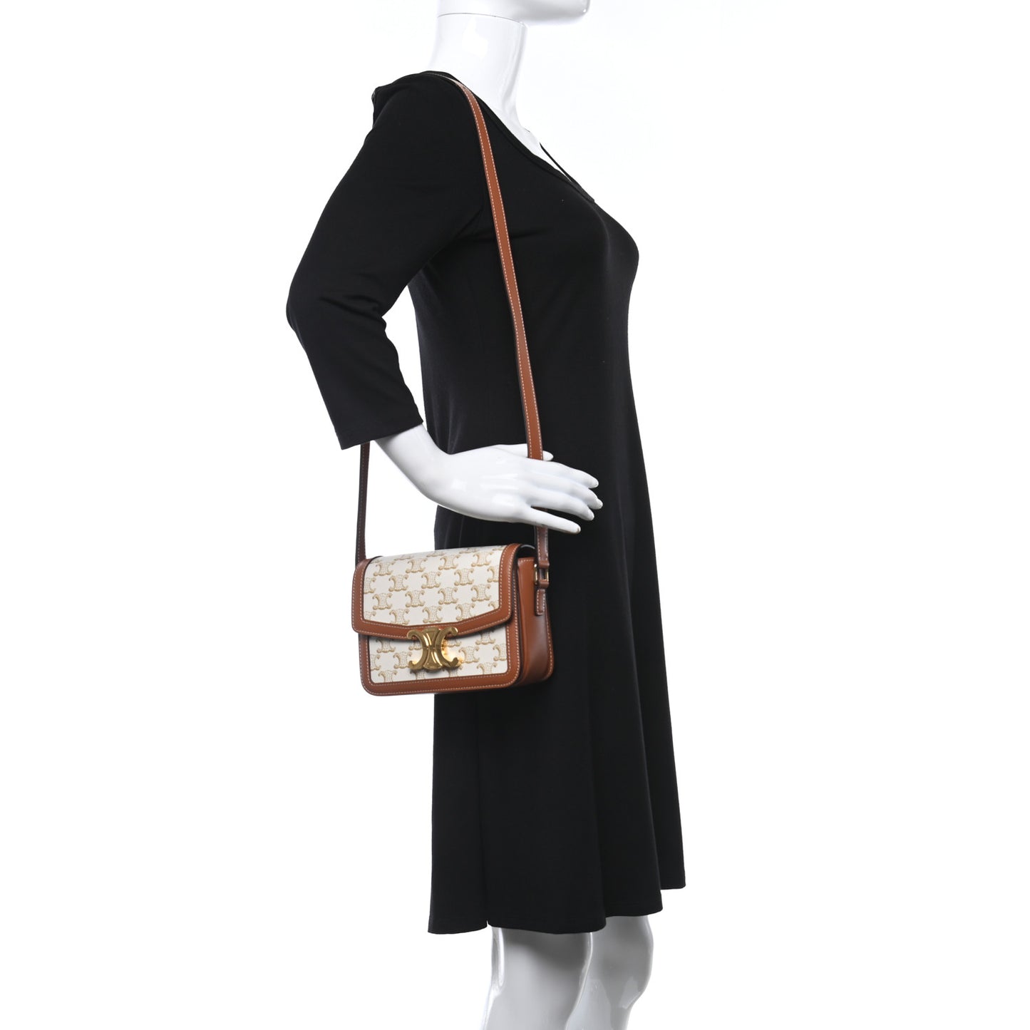 Calfskin Triomphe Canvas Teen Triomphe Bag White