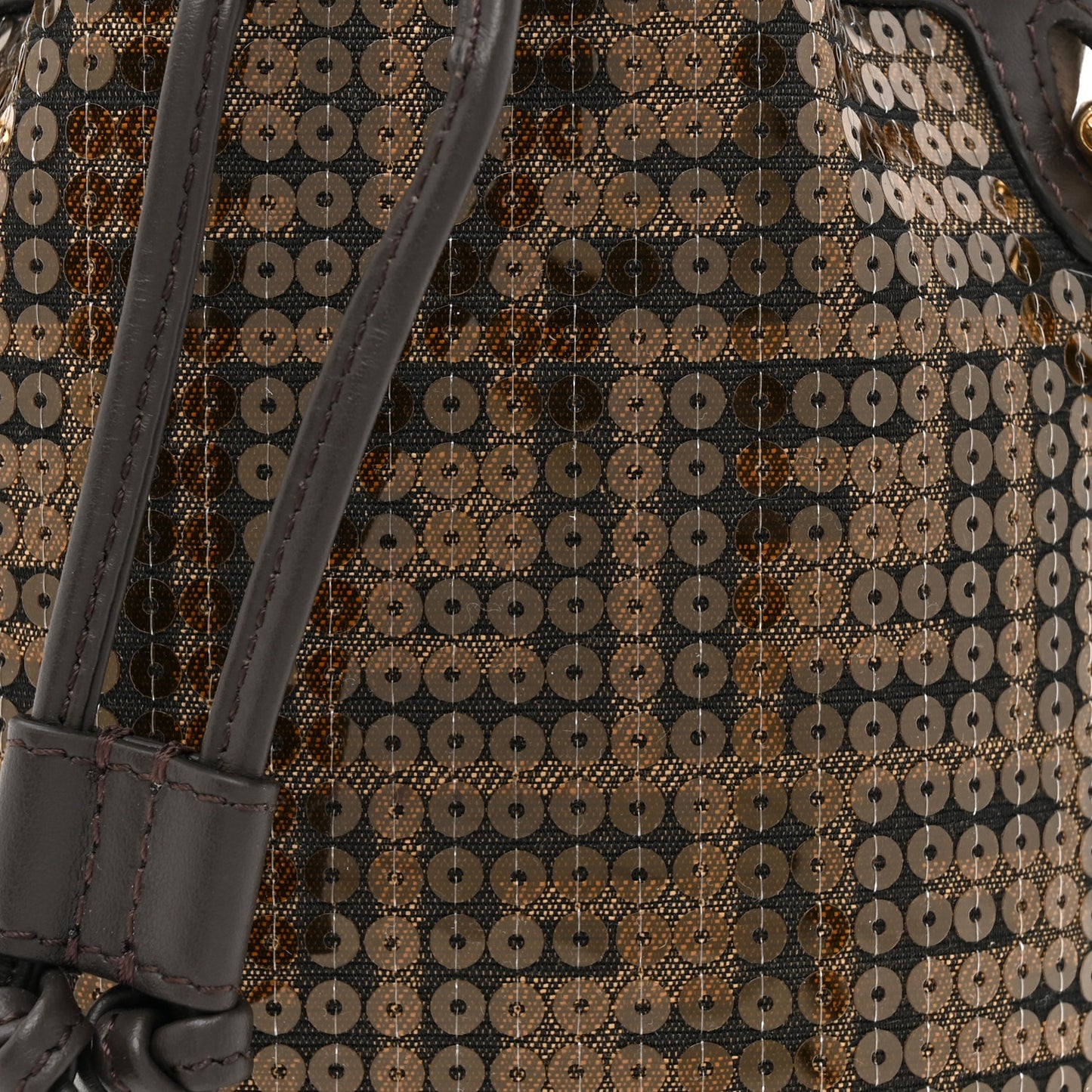 Fabric Jacquard Paillettes Vitello Seta FF 1974 Embroidered Mini Mon Tresor Bucket Bag Tobacco Moro