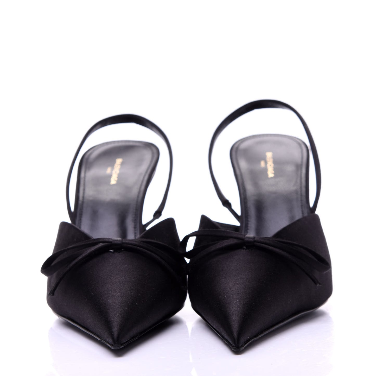 Satin Pointed Toe Knife Slingback Mules 39 Black