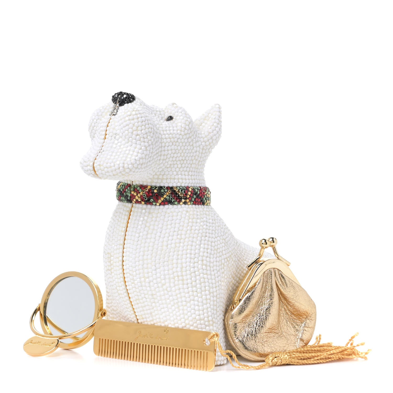 Judith Leiber Crystal Terrier Minaudiere Clutch White Gold 5 of 11