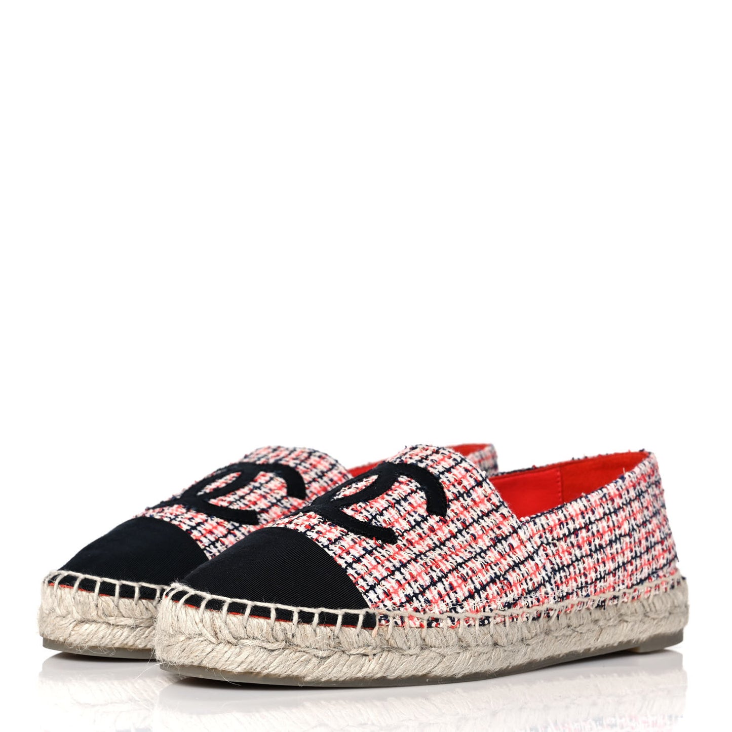 Tweed Grosgrain CC Espadrilles 36 Red Black White
