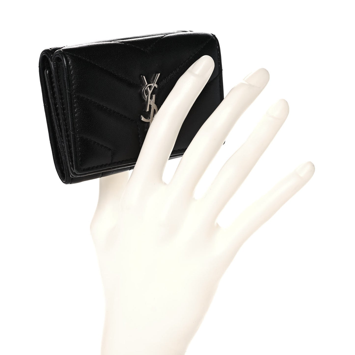 Lambskin Y Quilted Monogram Loulou Tiny Wallet Black